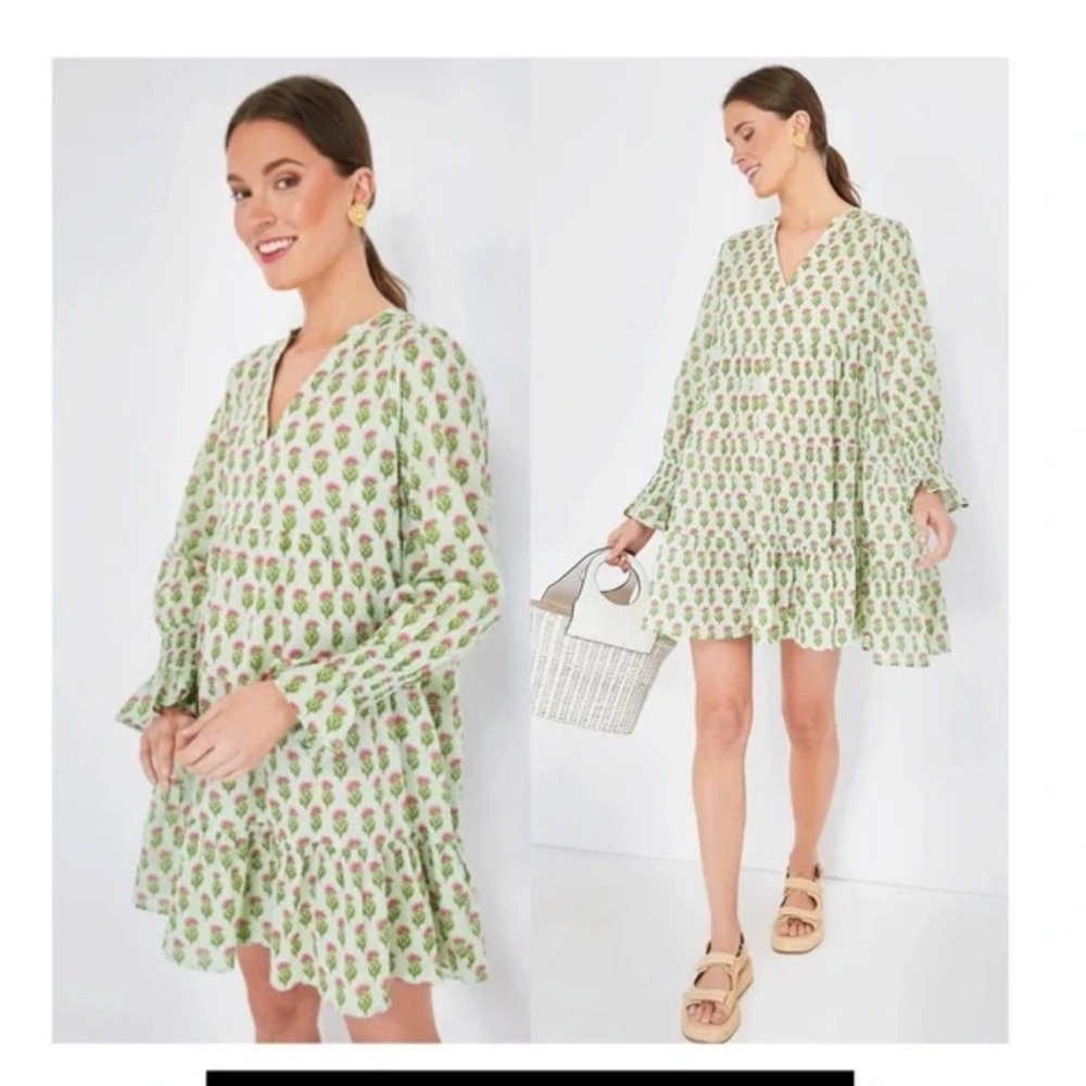 Tuckernuck Green and Pink Floral dress XS